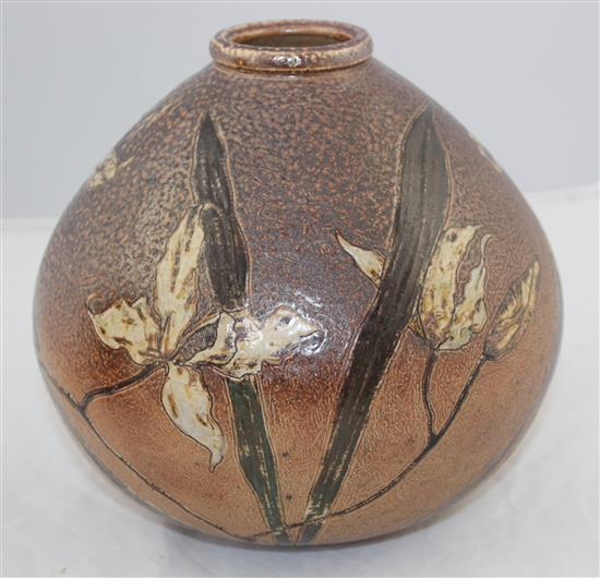 A Martin Brothers stoneware ovoid vase, c.1883, 18cm